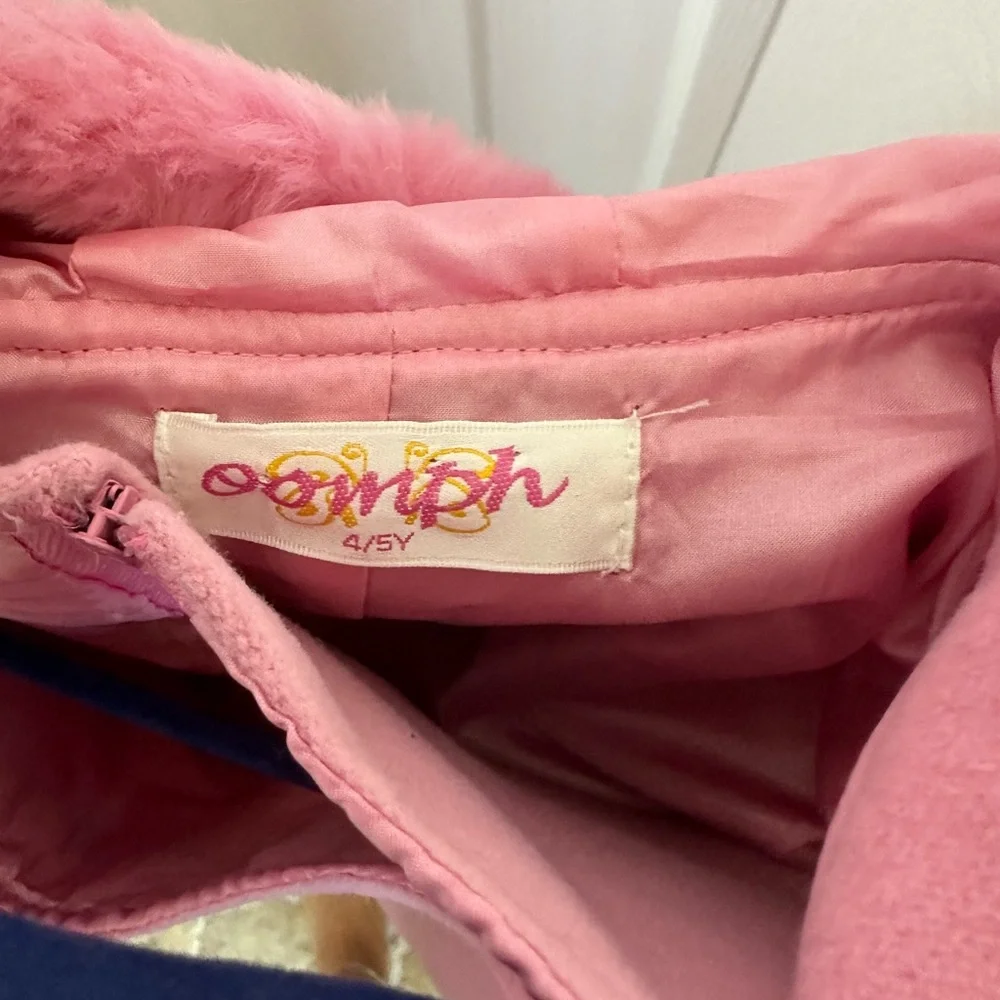Gorgeous OOMPH girls coat‎ and dress …..size 4/5 pink with flowers EEUC